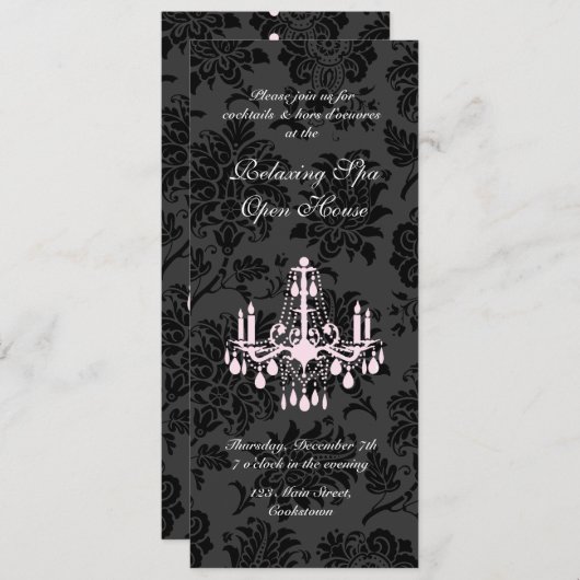 オープンハウスの黒のビクトリア時代の人のダマスク織 招待状 (正面/裏面)