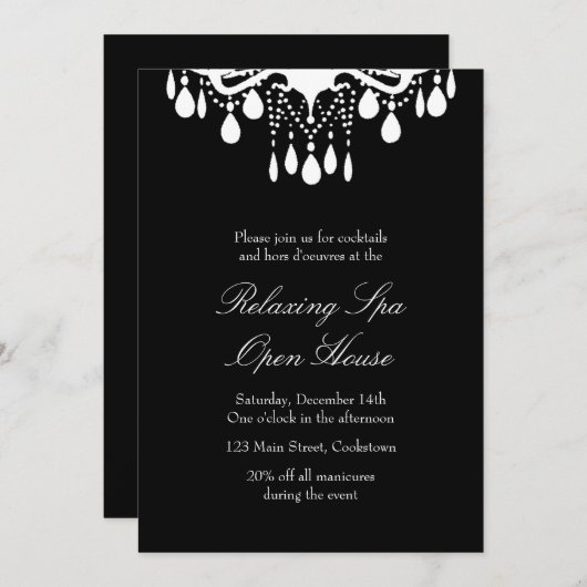 オープンハウスの黒の壮大な社交ダンス 招待状 (正面/裏面)