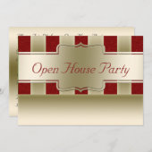 オープンハウスパーティー | 赤グリッター ゴールドストライプ 招待状 (正面/裏面)