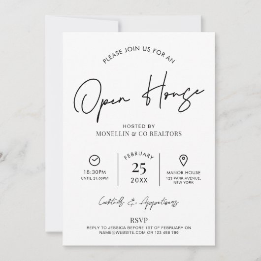 オープンハウス実在エステートミニマリストブラック&ホワイト 招待状 (正面)