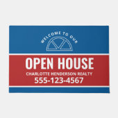 オープンハウス実在エステートレッドブルーウェルカムポーチサイン ドアマット (正面)