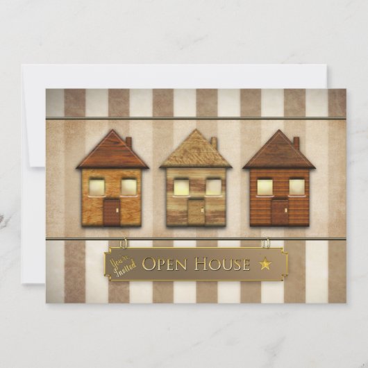 オープンハウス招待状 – ビジネスまたはパーソナルブラウン 招待状 (正面)