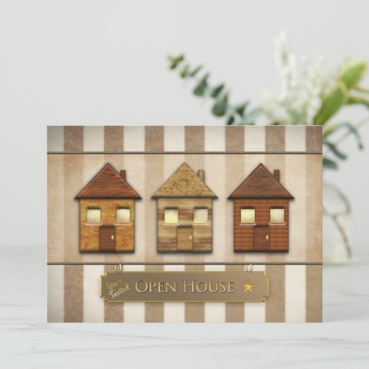 オープンハウス招待状 – ビジネスまたはパーソナルブラウン 招待状 (スタンド正面)