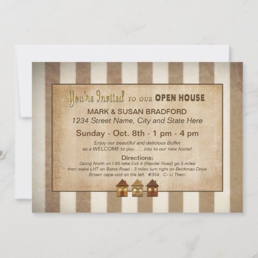 オープンハウス招待状 – ビジネスまたはパーソナルブラウン 招待状 (裏面)