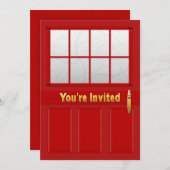 オープンハウス招待状 – レッドドア – 金ゴールド文字 招待状 (正面/裏面)