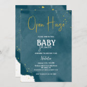 オープンハウス海軍ブルースプリンクラー金ゴールド赤ちゃんシャワー 招待状 (正面/裏面)