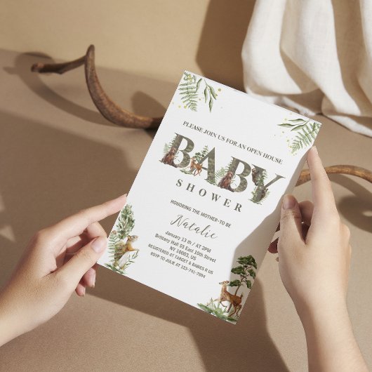 オープンハウス　ウッドランド　フォレスト　アニマルズ　ベイビーシャワー 招待状