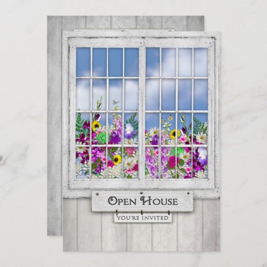 オープンハウス、招待状素朴、窓/花箱 招待状 (正面/裏面)
