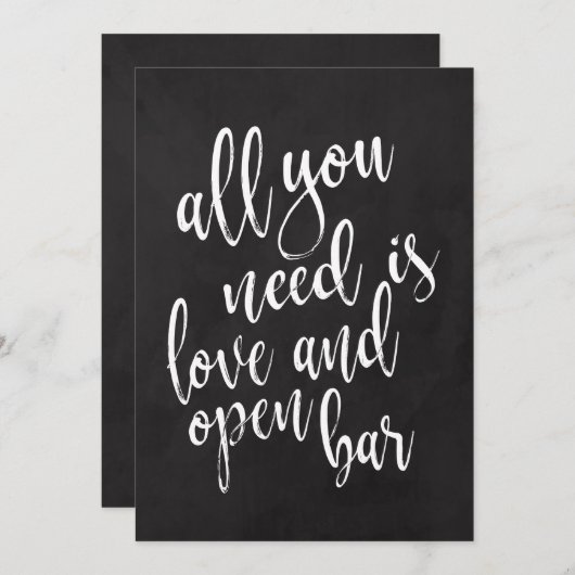 オープンバーでお手頃な黒板ウェディングサイン 招待状 (正面/裏面)