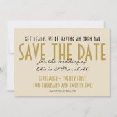 オープンバークリームアールデコシンプルタイポグラフィ写真 セーブザデート (正面)