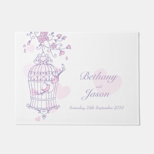 オープンバーケージ2鳥カスタムウェディングマット ドアマット (正面)