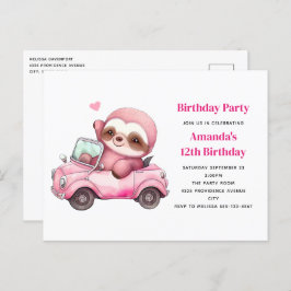 オープンバースデーパーティーを運転するピンクスロース ポストカード