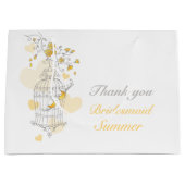 オープンバードケージイエローグレー結婚式の引き出物バッグ ラージペーパーバッグ (正面)