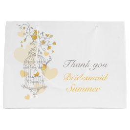 オープンバードケージイエローグレー結婚式の引き出物バッグ ラージペーパーバッグ