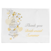 オープンバードケージイエローグレー結婚式の引き出物バッグ ラージペーパーバッグ (裏面)