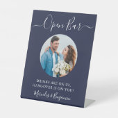 オープンバーパーソナライズされたPhoto Navy Blue 結婚's 台座サイン (正面)