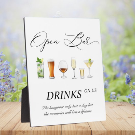 オープンバー結婚の看板イーゼル付き卓上プレート フォトプラーク