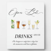 オープンバー結婚の看板イーゼル付き卓上プレート フォトプラーク (正面)