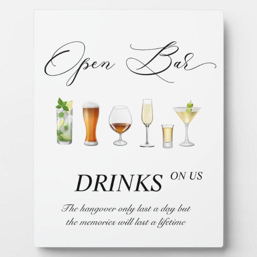 オープンバー結婚の看板イーゼル付き卓上プレート フォトプラーク (正面)