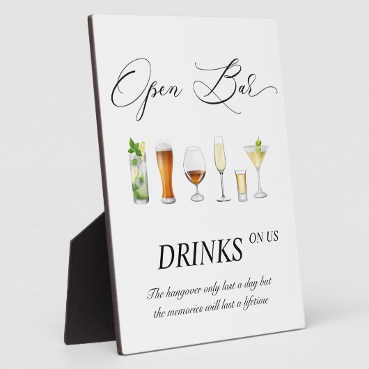 オープンバー結婚の看板イーゼル付き卓上プレート フォトプラーク (側面)