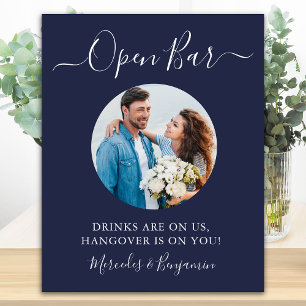 オープンバー カスタムフォト ネイビーブルー 結婚式 飲み物 ポスター
