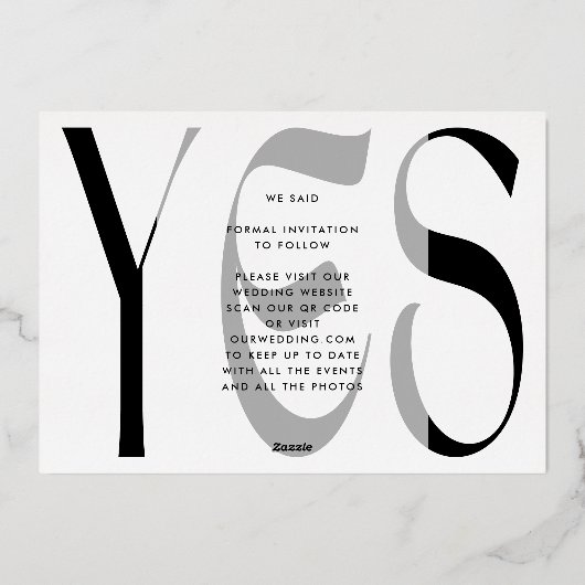 オープンバー |日付金ゴールドを保存するYESが表示された 箔招待状 (裏面)