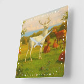 オープンフィールドの白い鹿自然野生動物 スクエア壁時計 (傾斜)