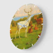 オープンフィールドの白い鹿自然野生動物 ラージ壁時計 (傾斜)