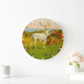 オープンフィールドの白い鹿自然野生動物 ラージ壁時計 (ホーム)