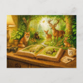 オープンブックから立ち上がる森林動物 シーズンポストカード (正面)