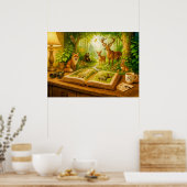 オープンブックから立ち上がる森林動物 ポスター (キッチン)