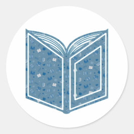 オープンブックに読おける可愛いブルーブックと模様 ラウンドシール