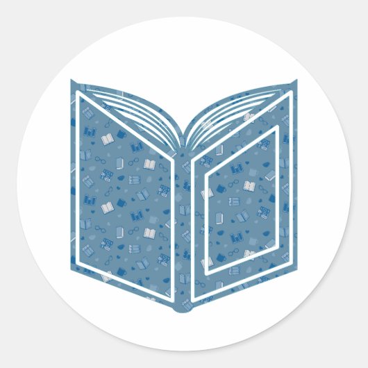 オープンブックに読おける可愛いブルーブックと模様 ラウンドシール (正面)