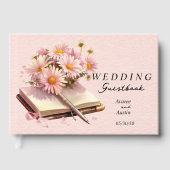 オープンブックのピンクのデイジー結婚ズ ゲストブック (正面)