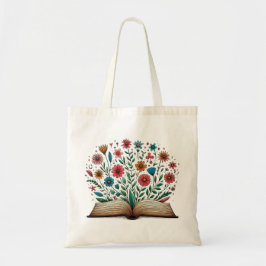 オープンブックスケッチ、カラフル花咲き トートバッグ