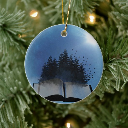 オープンブックフォレストデジタルアートシーンパーソナライズされた セラミックオーナメント (ツリー)