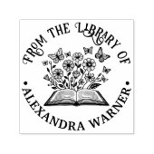 オープンブック ワイルドフラワー、蝶のライブラリー 名前 セルフインキングスタンプ (デザイン)