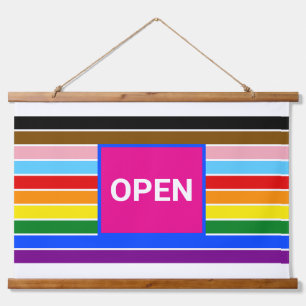 オープンプライドアリレインボープログレスLGBT LGBTQ 吊り下げ型タペストリー