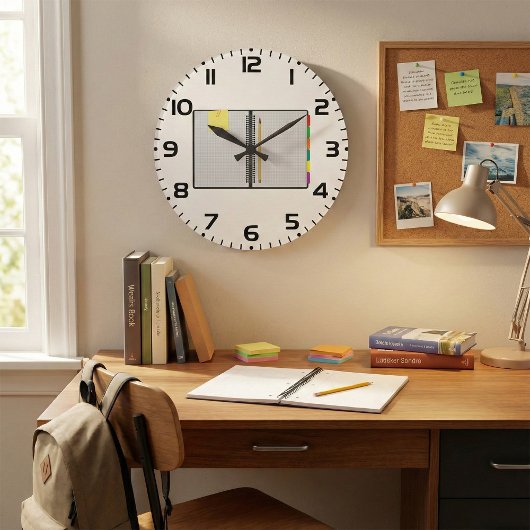 オープンリングノートと鉛筆のノートブック ラージ壁時計