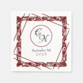 オープンワークのモノグラムホワイトブルゴーニュ結婚ーズ スタンダードカクテルナプキン (正面)