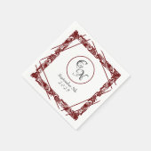 オープンワークのモノグラムホワイトブルゴーニュ結婚ーズ スタンダードカクテルナプキン (角)