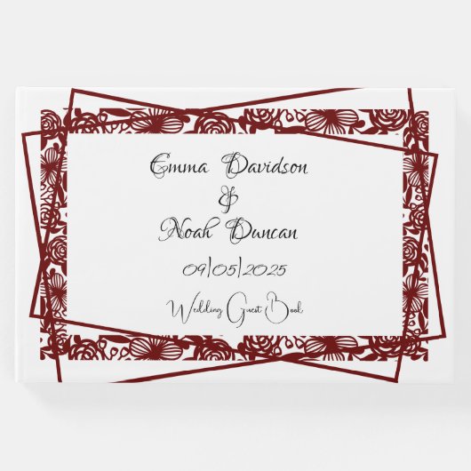 オープンワークエレガントマルーン・ブルガン結婚ディ ゲストブック (正面)