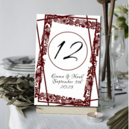 オープンワークエレガントマルーンBurgandy テーブルナンバー