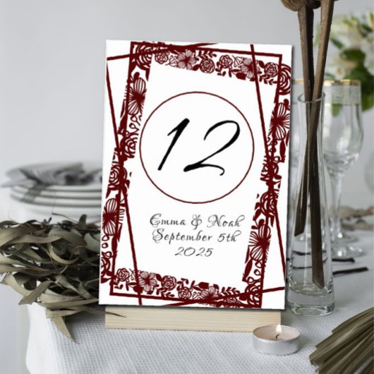 オープンワークエレガントマルーンBurgandy テーブルナンバー