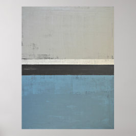 「オープン」グレーとティール（緑がかった色）抽象芸術アートポスタープリント ポスター