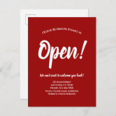 オープン・ビジネス再オープンのお知らせ赤 ポストカード (正面/裏面)