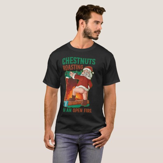 オープン+ファイヤーでローストするクリスマスツリー+冗談めいた+失礼なサンタクロースC Tシャツ (正面フル)