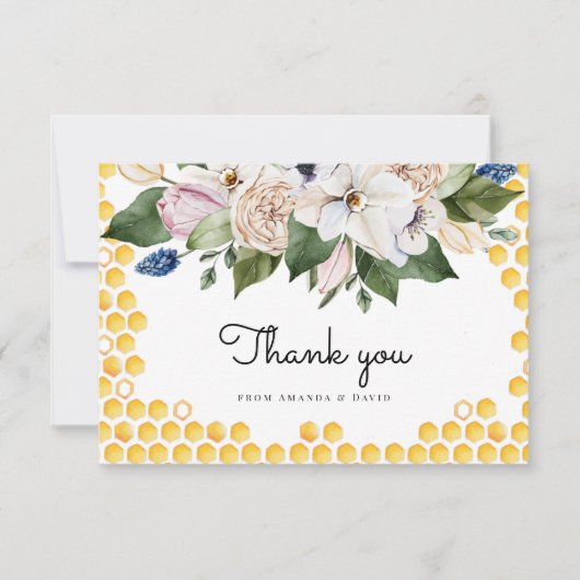 オーベイビーウォーターカラービーイエローフローラベビーシャワー  サンキューカード (正面)