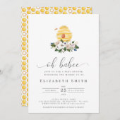 オーベイビーウォーターカラービーイエローフローラベビーシャワー 招待状 (正面/裏面)