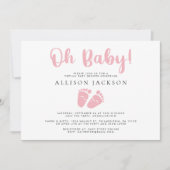 オーベイビーガール バーチャルシャワー ピンクのベビーフット シンプル 招待状 (正面)